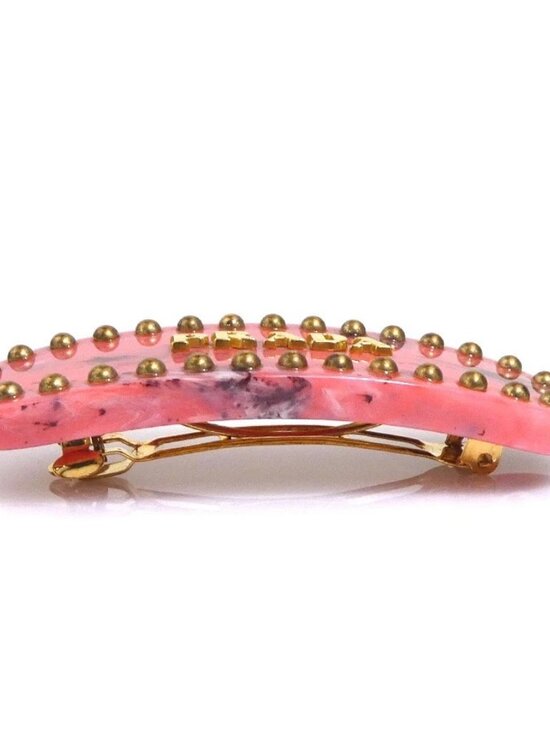 Auth PRADA Barrette Hair Clip Pink/Gold Resin/Metal